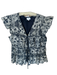 Aureum Size L Navy & white Cotton Flutter Sleeves Botanical Front Tie Top Navy & white / L