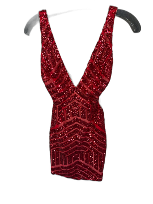 Jovani Size 0 Red & Nude Nylon Mesh Detail Sequins Sleeveless Short Dress Red & Nude / 0