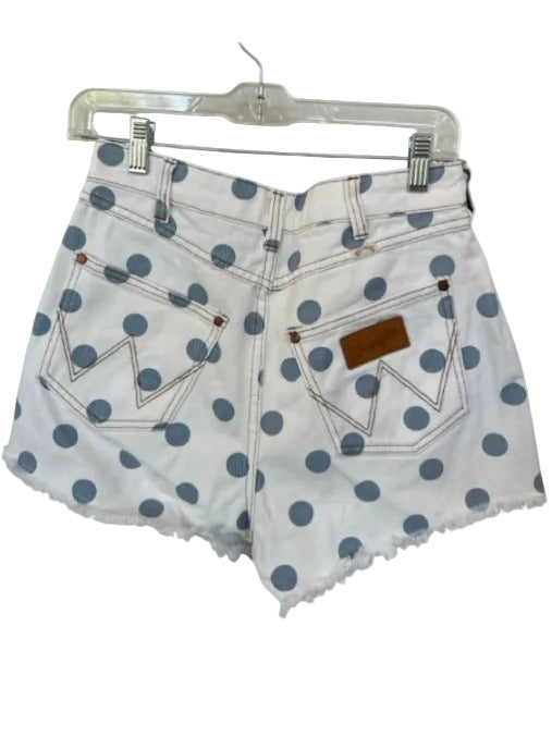 Wrangler Size 26 White & Blue Cotton High Waist Polka Dot Cut Off Denim Shorts White & Blue / 26