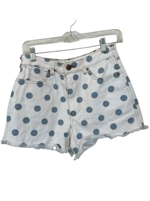 Wrangler Size 26 White & Blue Cotton High Waist Polka Dot Cut Off Denim Shorts White & Blue / 26