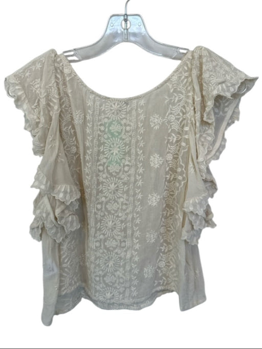 Loveshackfancy Size XS Cream Viscose Short Sleeve Embroidered Top Cream / XS