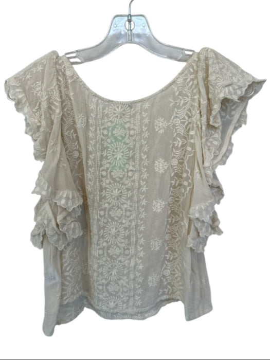 Loveshackfancy Size XS Cream Viscose Short Sleeve Embroidered Top Cream / XS