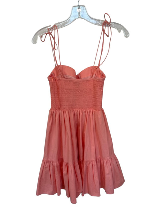 Staud Size S Coral Pink Cotton Tie Straps Sweetheart Neckline Smocked Back Dress Coral Pink / S