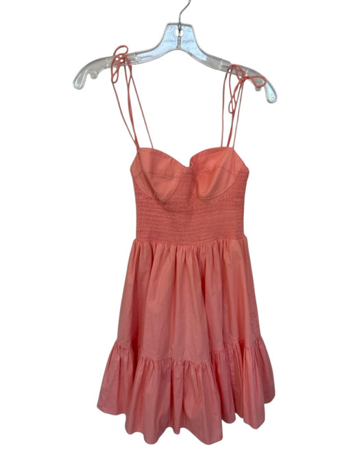 Staud Size S Coral Pink Cotton Tie Straps Sweetheart Neckline Smocked Back Dress Coral Pink / S