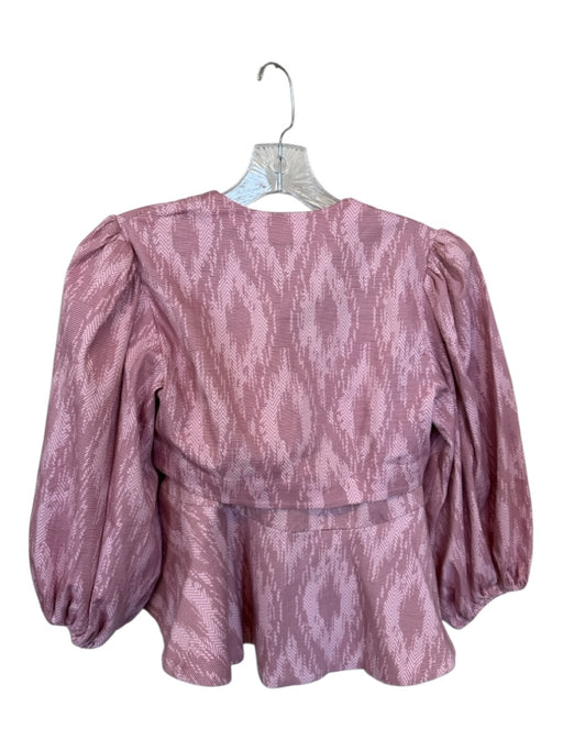 Alexis Size XS/S Pink & White Cotton Blend Long Balloon Sleeve Wrap Skirt Set Pink & White / XS/S