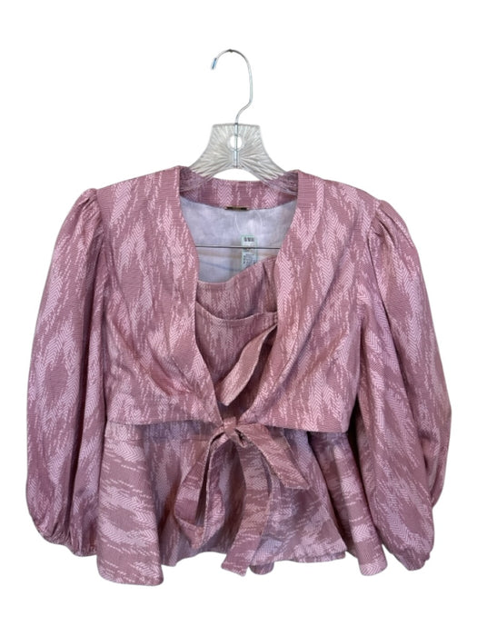 Alexis Size XS/S Pink & White Cotton Blend Long Balloon Sleeve Wrap Skirt Set Pink & White / XS/S