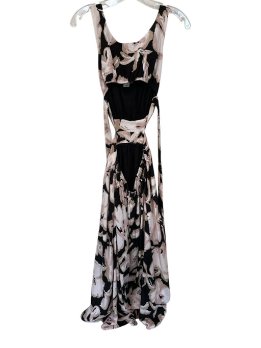 Illa Illa Size S Pink & Black Rayon Sleeveless Flowers Open Sides Maxi Dress Pink & Black / S