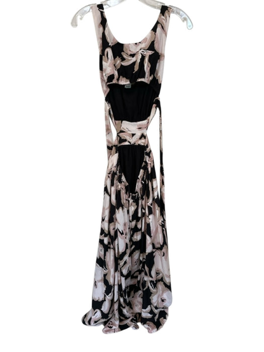 Illa Illa Size S Pink & Black Rayon Sleeveless Flowers Open Sides Maxi Dress Pink & Black / S