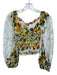 Farm Rio Size S Green & Orange Cotton Long Balloon Sleeve Fruit Lace Cropped Top Green & Orange / S