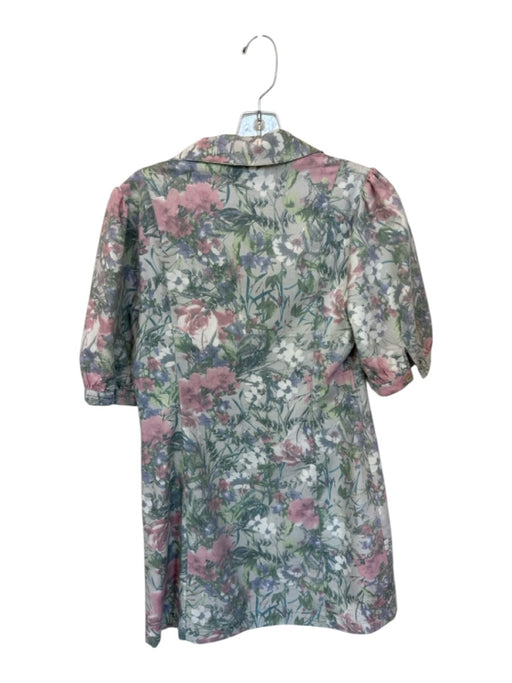 TCEC Size M Green & Pink Cotton Blend Short Sleeve Botanical Collar Dress Green & Pink / M