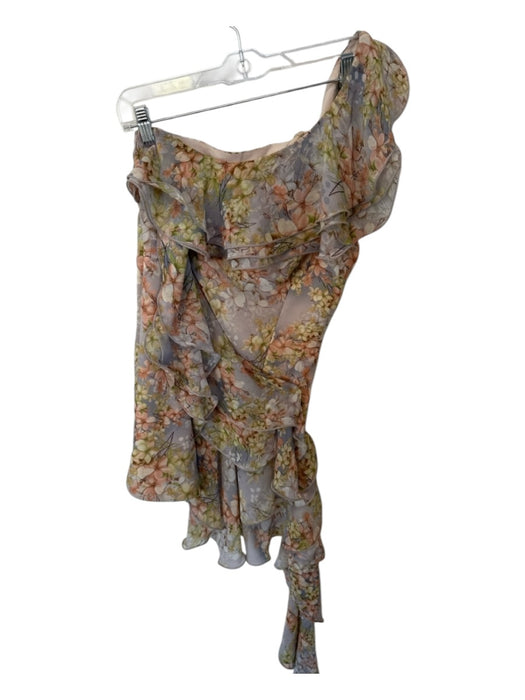 Elliatt Size S Blue & Orange Polyester One Shoulder Botanical Ruffles Dress Blue & Orange / S