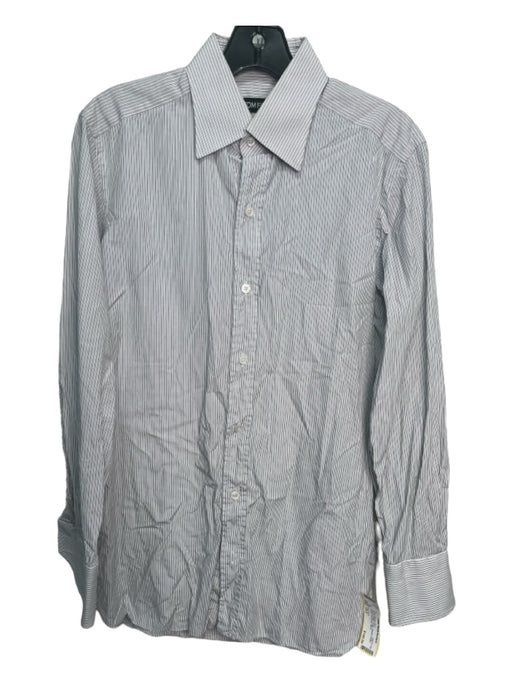 Tom Ford Size 15.5 Gray & White Cotton Striped Button Down Long Sleeve Shirt 15.5