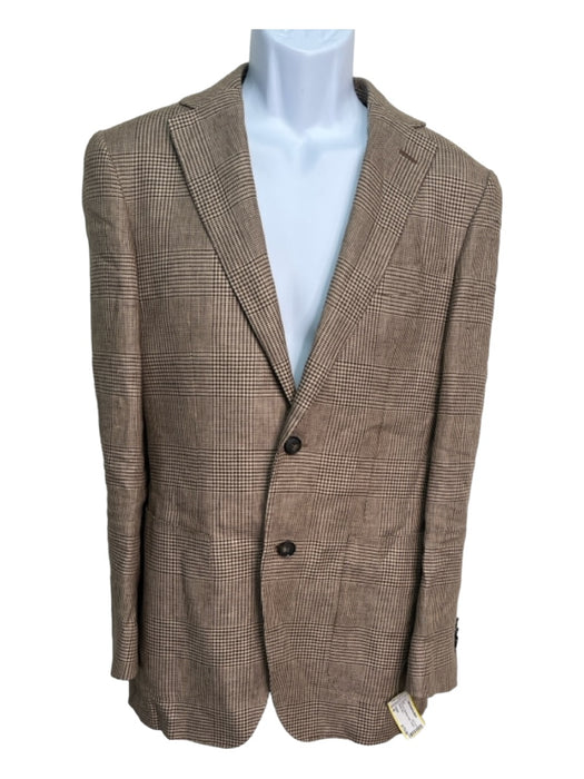Suitsupply Tan & Brown Wool Blend Plaid 2 Button Men's Blazer 46