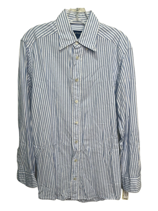 Eton Size M Blue & White Cotton Striped Button Down Men's Long Sleeve Shirt M
