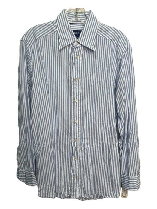 Eton Size M Blue & White Cotton Striped Button Down Men's Long Sleeve Shirt M