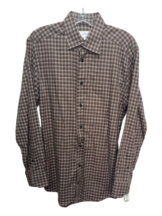 Eton Size M Brown & White Cotton Plaid Button Down Men's Long Sleeve Shirt M