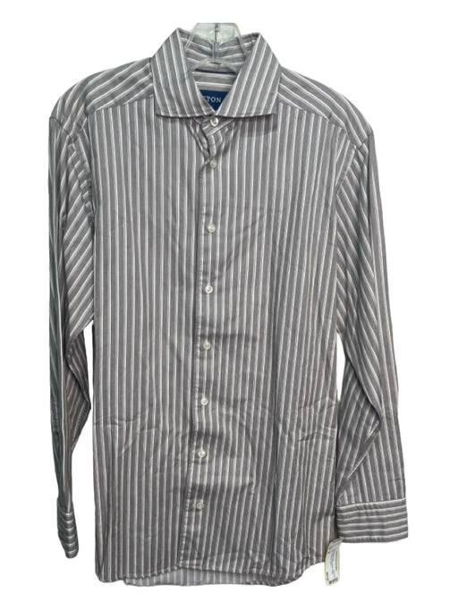 Eton Size M Gray & White Cotton Striped Button Down Men's Long Sleeve Shirt M
