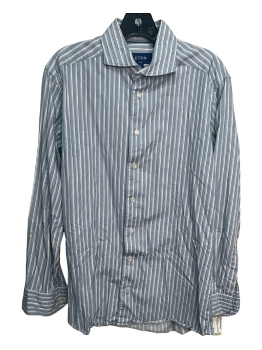 Eton Size M Light Blue & White Cotton Striped Button Down Long Sleeve Shirt M