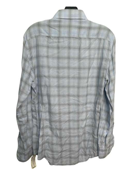 Tom Ford Size 15.5 Light Blue & Black Cotton Blend Plaid Men's Long Sleeve Shirt 15.5