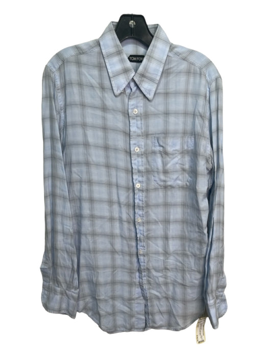 Tom Ford Size 15.5 Light Blue & Black Cotton Blend Plaid Men's Long Sleeve Shirt 15.5