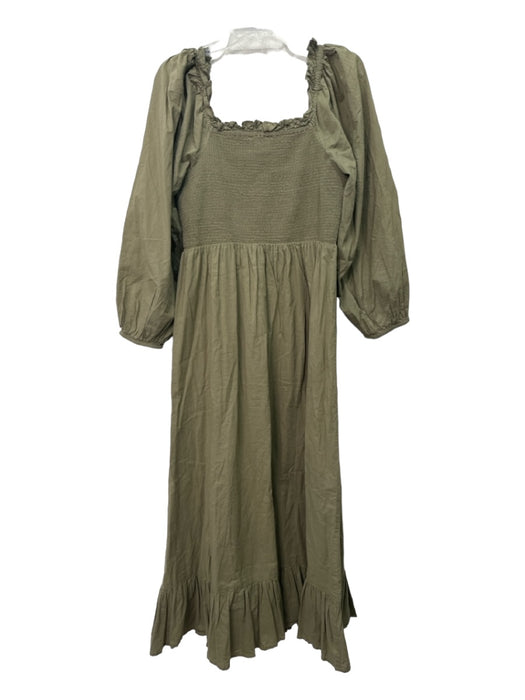 Cleobella Size XL Olive Viscose Smocked Long Sleeve Ruffle Detail Dress Olive / XL