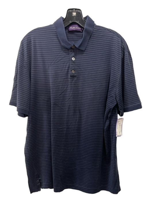 Ralph Lauren Purple Size L Navy Cotton Striped Polo Men's Short Sleeve L