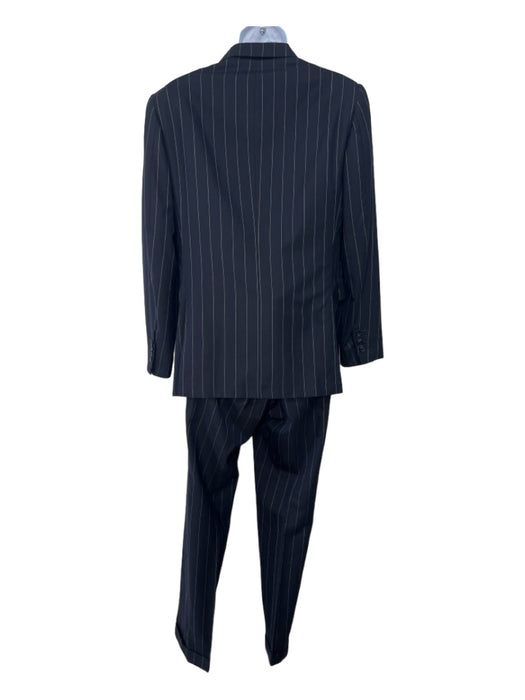 Ralph Lauren Purple Navy & White Wool Pin Stripe Ticket Pocket 2 Button Suit Est 40