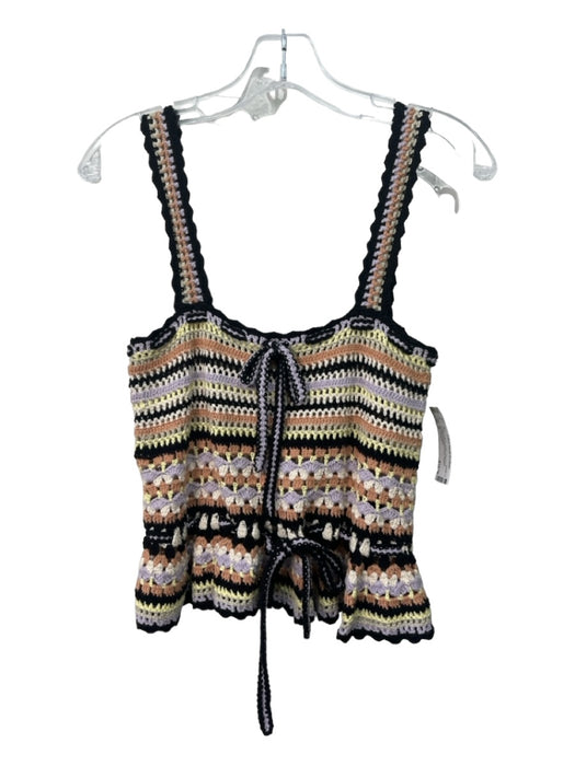 Ulla Johnson Size S Cream & Multi Cotton Sleeveless Crochet Knit Drawstring Top Cream & Multi / S