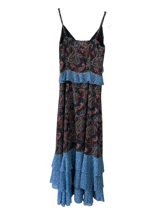 Senlis Size XS Black Blue & Multi Polyester V Neck Spaghetti Strap Paisley Dress Black Blue & Multi / XS