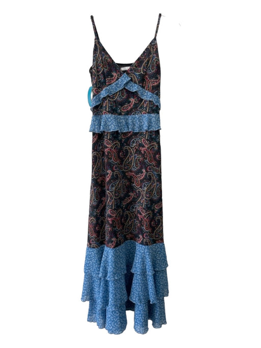 Senlis Size XS Black Blue & Multi Polyester V Neck Spaghetti Strap Paisley Dress Black Blue & Multi / XS