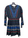 Joie Size S Black Red Blue Cotton Embroidered V Neck Long Balloon Sleeve Dress Black Red Blue / S