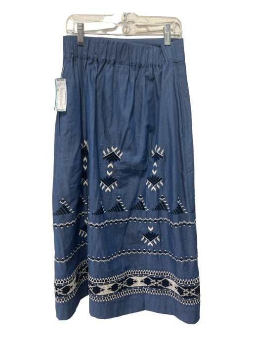 Figue Size XS Blue & White Cotton Elastic Waist Embroidered Mini Pockets Skirt Blue & White / XS