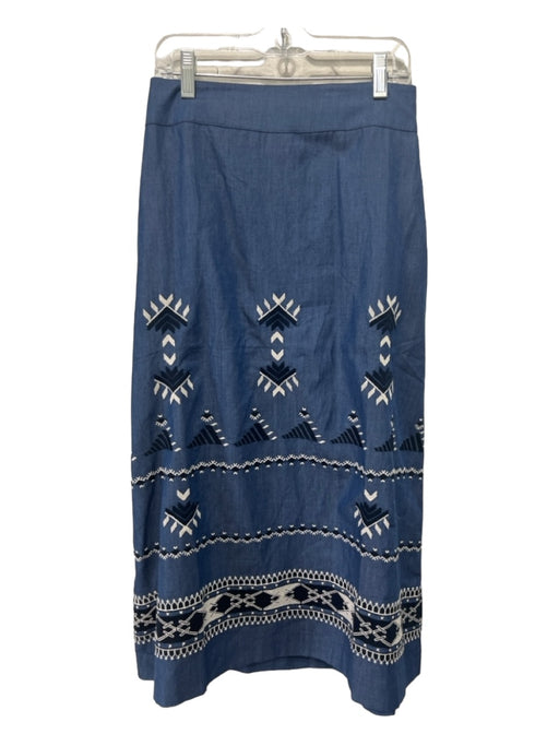 Figue Size XS Blue & White Cotton Elastic Waist Embroidered Mini Pockets Skirt Blue & White / XS