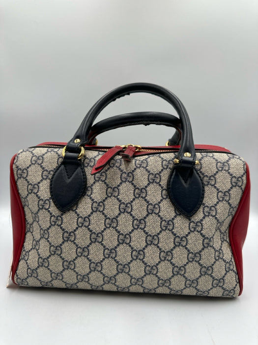 Gucci Red, Navy, Gray Coated Canvas Leather Gucci Supreme Top Handle Bag