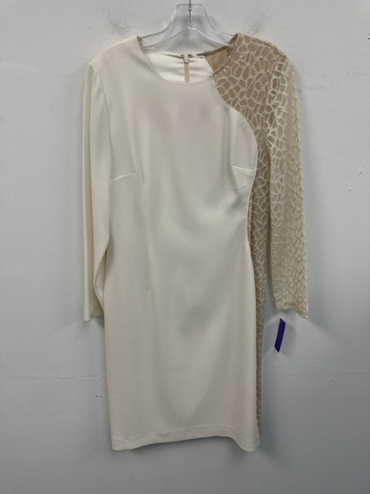Elie Tahari Size 10 White, Gold, Beige Triacetate Blend Long Sleeve Dress