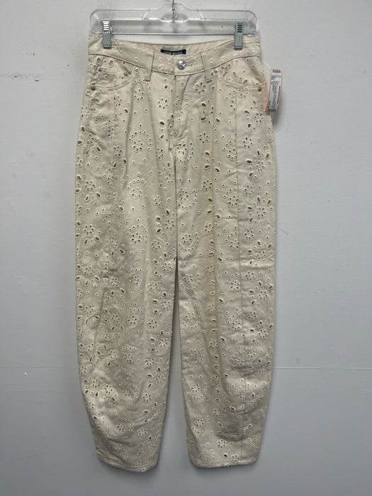 Steve Madden Size 24 Cream White Cotton Denim Floral Eyelet Jeans