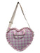 Stoney Clover Pale Pink & Cream Nylon Checkered Top Handle Heart Crossbody Bag Pale Pink & Cream / Medium