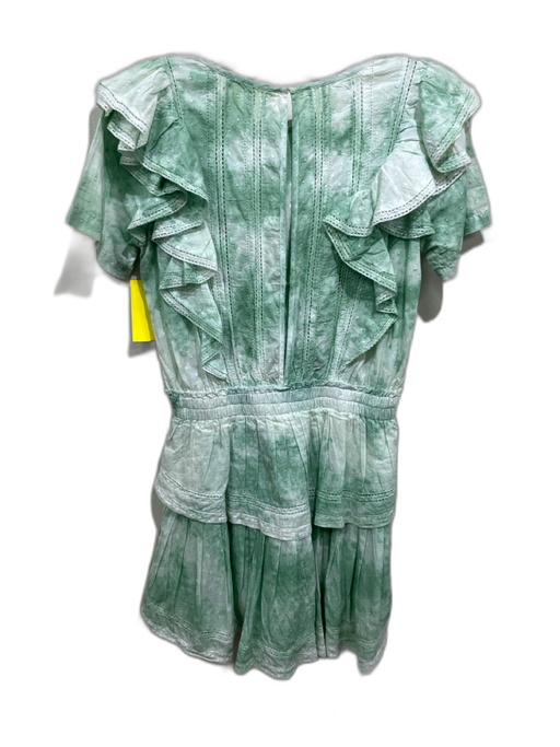 Love Shack Fancy Size S Green & White Cotton Ruffle Cap Sleeve Tie Dye Dress Green & White / S