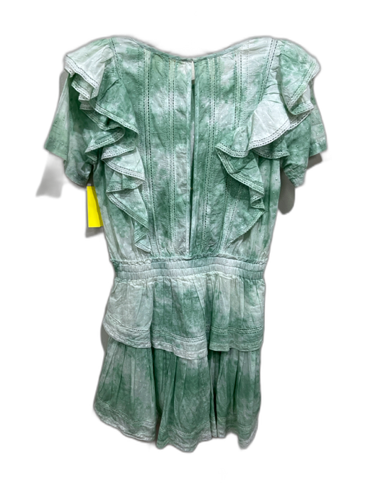 Love Shack Fancy Size S Green & White Cotton Ruffle Cap Sleeve Tie Dye Dress Green & White / S