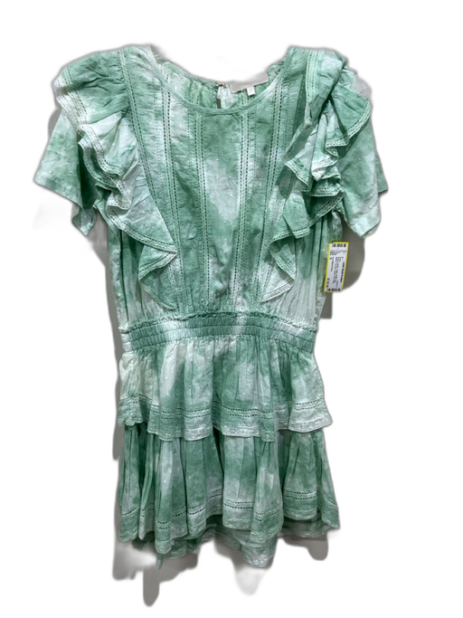 Love Shack Fancy Size S Green & White Cotton Ruffle Cap Sleeve Tie Dye Dress Green & White / S