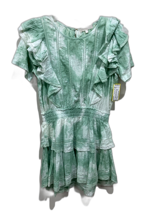 Love Shack Fancy Size S Green & White Cotton Ruffle Cap Sleeve Tie Dye Dress Green & White / S