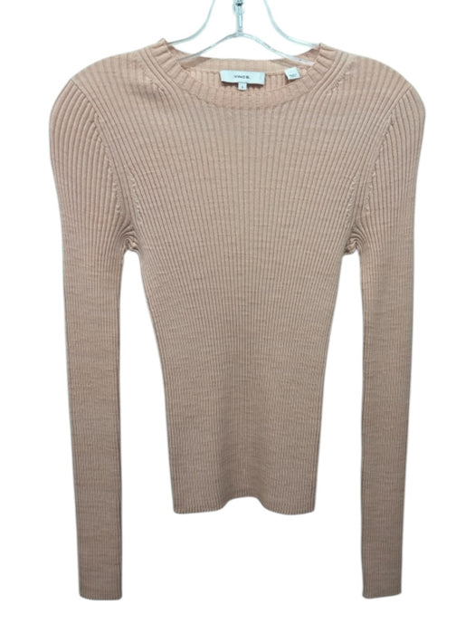 Vince Size S Pink Wool Blend Ribbed Long Sleeve Crew Neck Top Pink / S