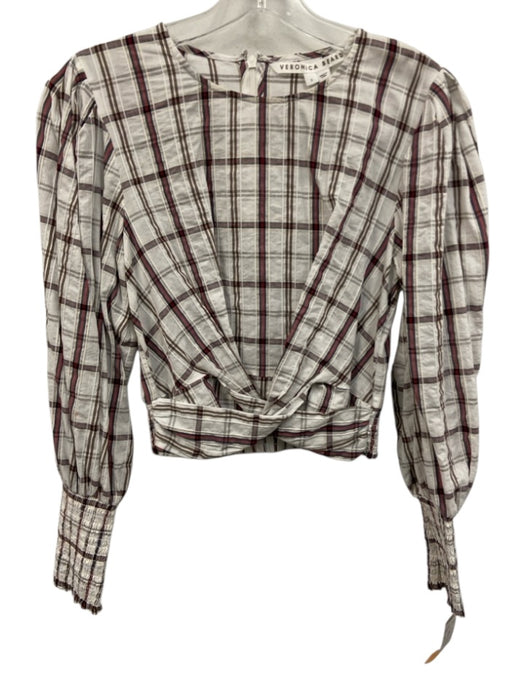Veronica Beard Size 2 White, Red & Brown Cotton & Viscose Blend Long Sleeve Top White, Red & Brown / 2