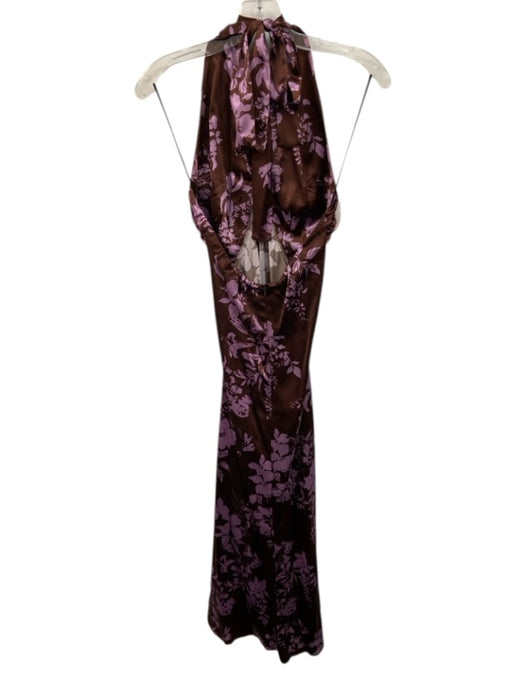 Reformation Size 4 Brown & Purple Silk Halter Tie Neck Floral Back Zip Dress Brown & Purple / 4