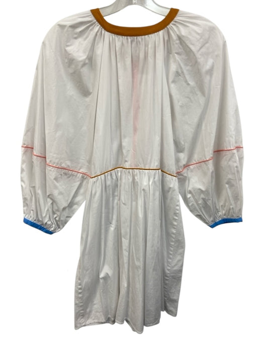 Staud Size S White & Multi Cotton Blend 3/4 Puff Sleeve Contrast Trim Mini Dress White & Multi / S