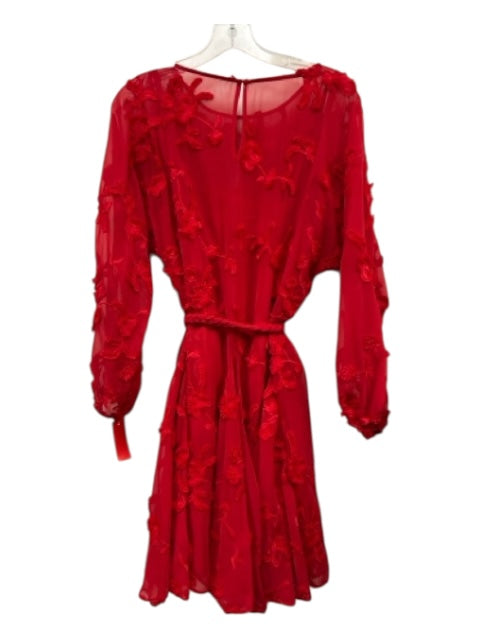 Mare Mare Size S Red Polyester Balloon Sleeve 3D floral applique Godet hem Dress Red / S