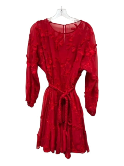 Mare Mare Size S Red Polyester Balloon Sleeve 3D floral applique Godet hem Dress Red / S