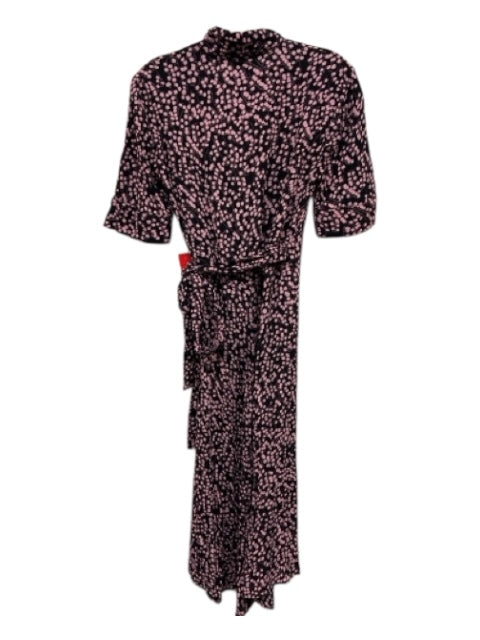 Ganni Size S / 38 Black & Purple Viscose Floral Midi Wrap Dress Black & Purple / S / 38