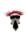 Fendi Silver & Red Silver Tone Metal Figure Magnetic Close Fuzzy Detail Brooch Silver & Red