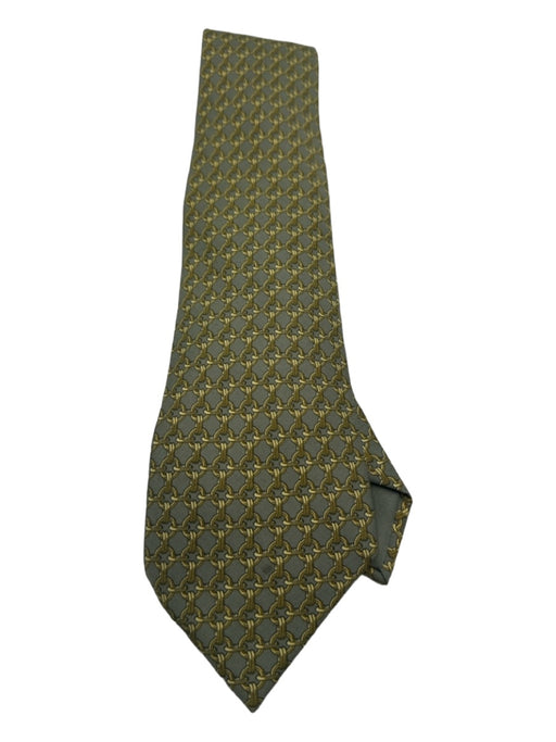 Hermes Green & Gold Silk Chain Men's Ties